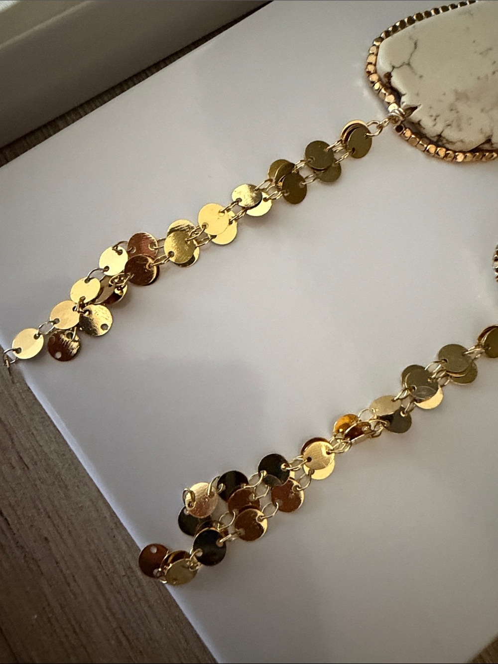 Gold & White Howlite Drop Earrings with Sequin Chain - Picture 4 of 4